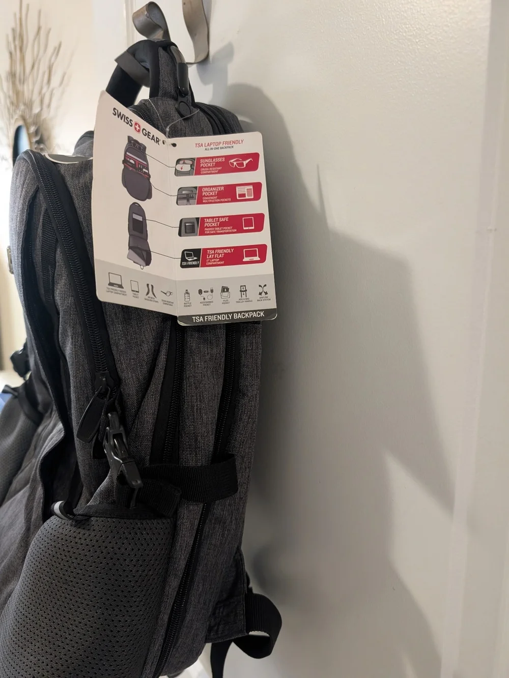SwissGear Charcoal Gray Men's Backpack with Red Emblem